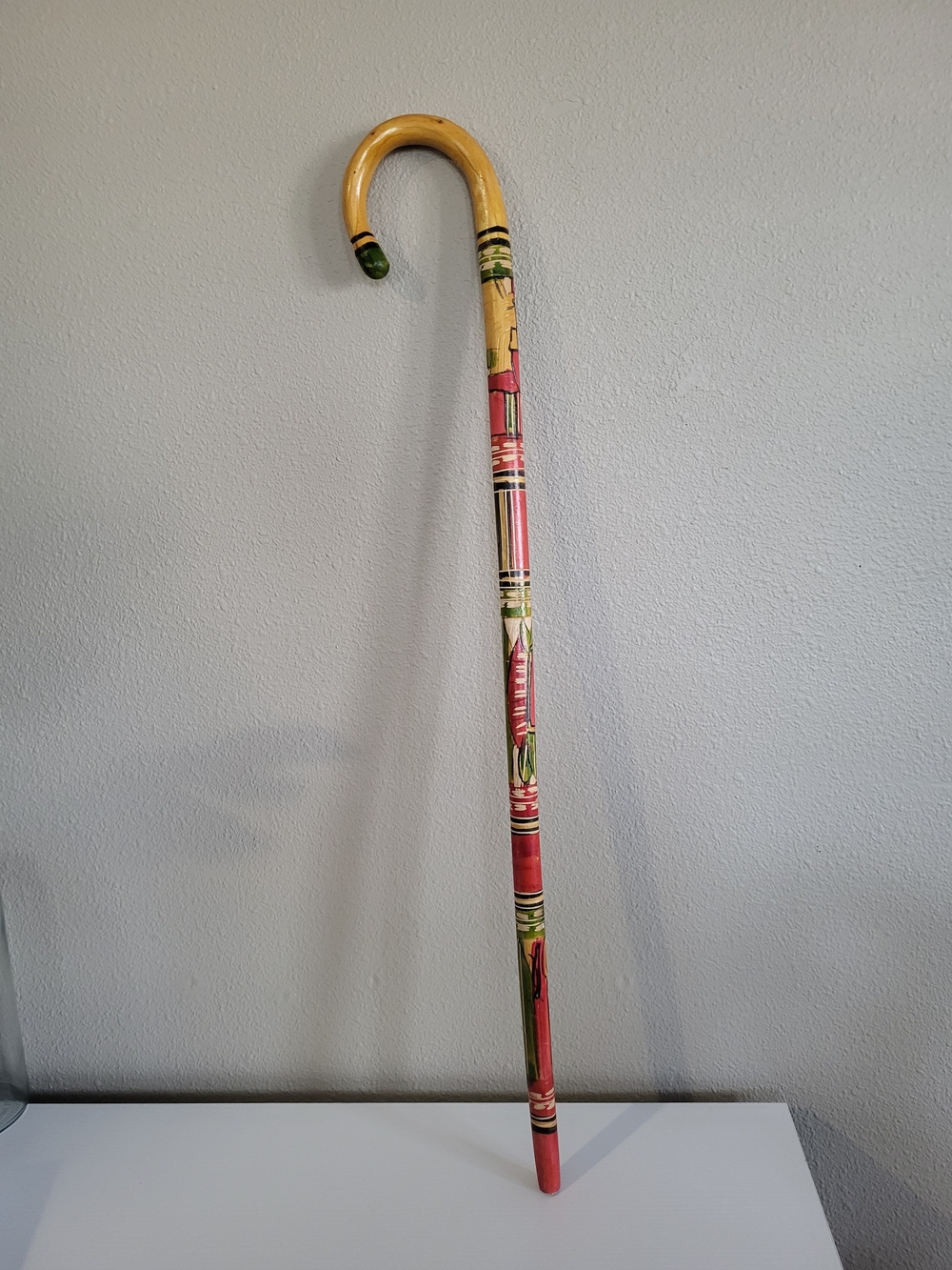 Hand Painted Carved Wooden Cane 37" Mexico